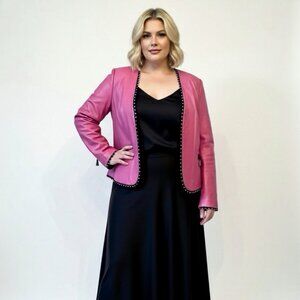 BonoRocks Pink Faux Leather Studded Jacket – Size 10